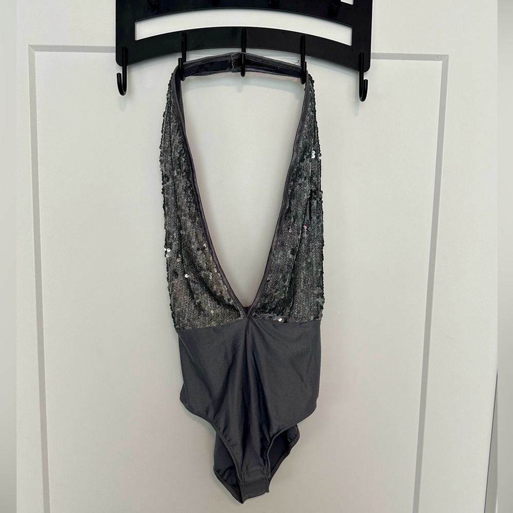 Shimmer Sequin Silver Bodysuit (M)